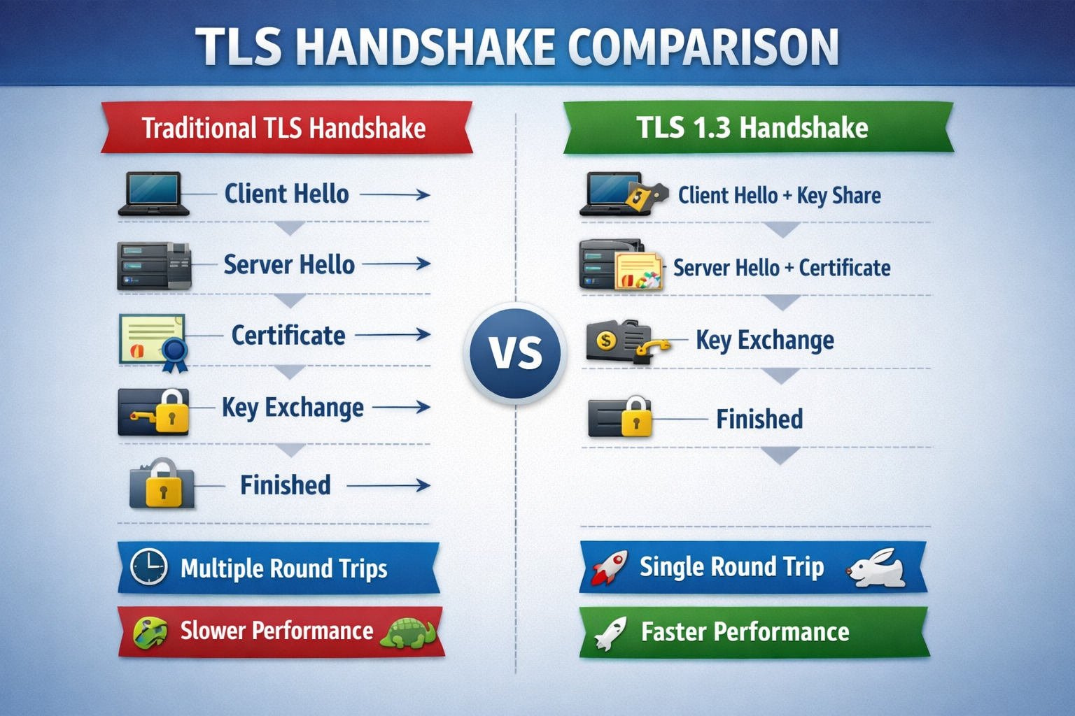 Handshake optimization: TLS 1.3 cuts connection establishment time in half